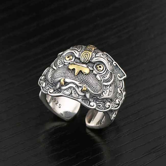 Taotie Ring Brave Troops Silver Thumb Ring Front View