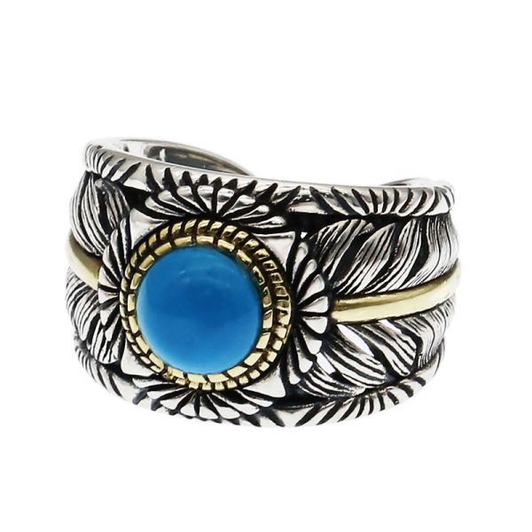 Turquoise Feather Ring Sterling Silver Band