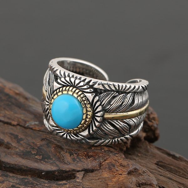 Turquoise Feather Ring Sterling Silver Band