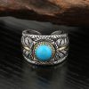 Turquoise Feather Ring Sterling Silver Band Front View