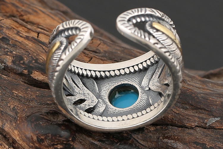 Turquoise Feather Ring Sterling Silver Band bottom view
