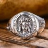 Virgin Mary Ring Retro String Silver, left view