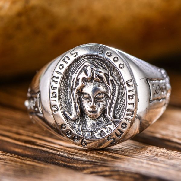 Virgin Mary Ring Retro String Silver, left view