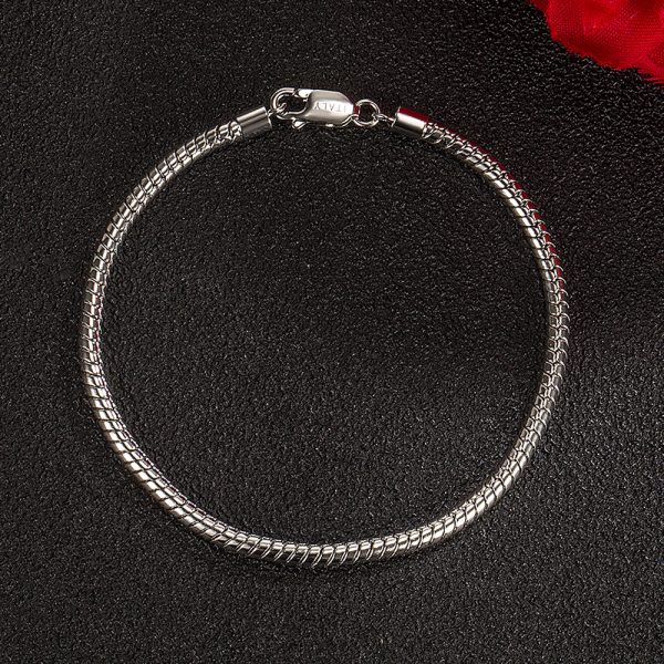 3mm Sterling Silver Round Snake Chain Bracelet for Women - Image 4
