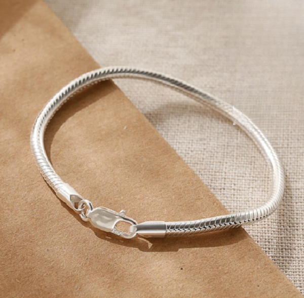3mm Sterling Silver Round Snake Chain Bracelet for Women - Image 6