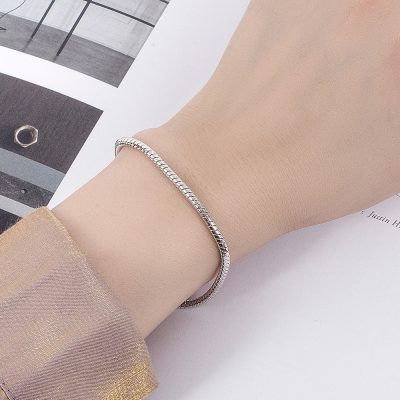 3mm Sterling Silver Round Snake Chain Bracelet for Women and Men Wear view Image