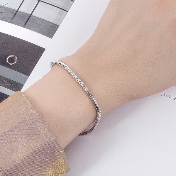 3mm Sterling Silver Round Snake Chain Bracelet for Women and Men Wear view Image
