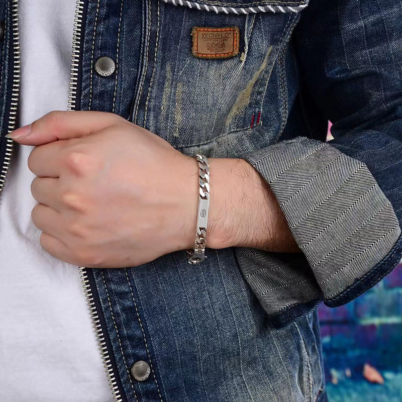 925 Sterling Silver Cuban Fashion Bracelet Wear View