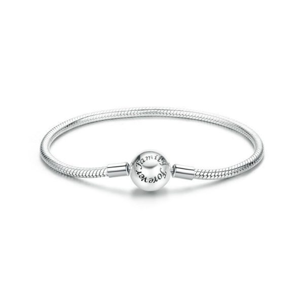 925 Sterling Silver Snake Chain Bracelet With Forever Love Back View Image