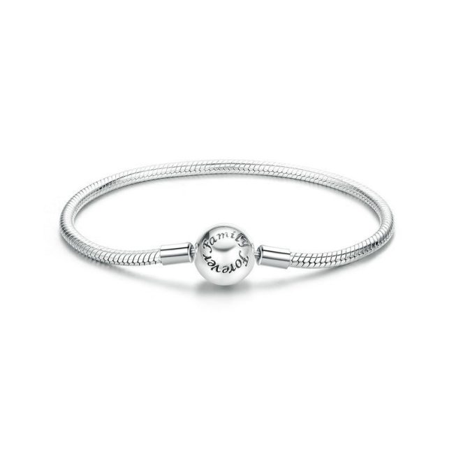 925 Sterling Silver Snake Chain Bracelet With Forever Love Back View Image