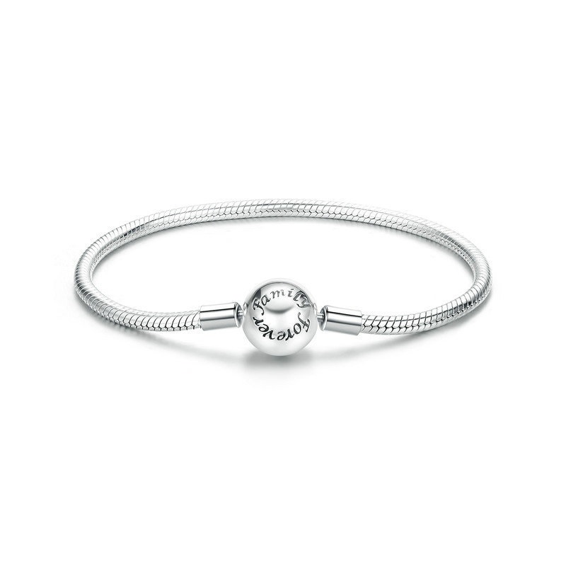 925 Sterling Silver Snake Chain Bracelet With Forever Love Front