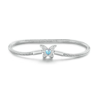 925 Sterling Silver Snake Chain Bracelet With Moonstone Butterfly