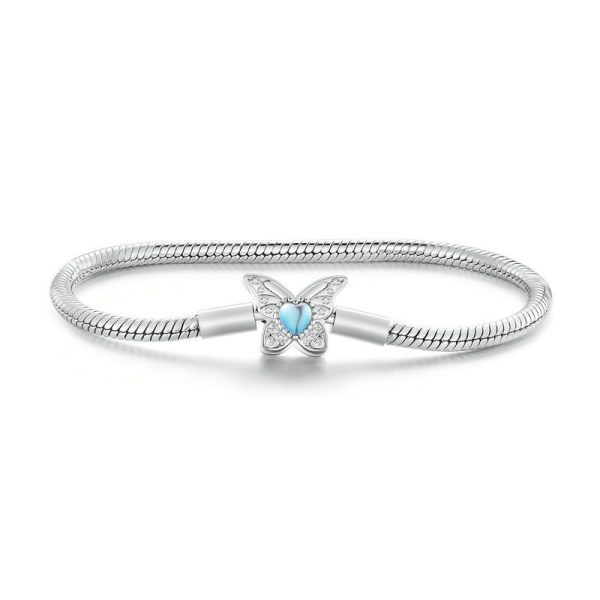 925 Sterling Silver Snake Chain Bracelet With Moonstone Butterfly front view image