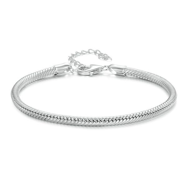 Round Snake Chain Sterling Silver Bracelet for Women