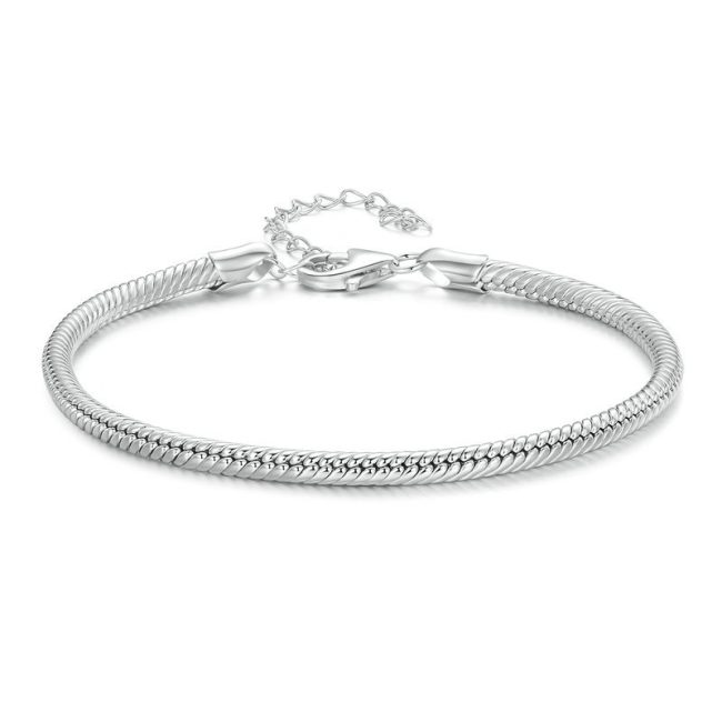 Round Snake Chain Sterling Silver Bracelet for Women