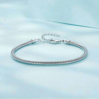 Round snake chain sterling silver bracelets for women, Genuine 925 Sterling Silver, Lobster claw clasp, 3mm Chain Width