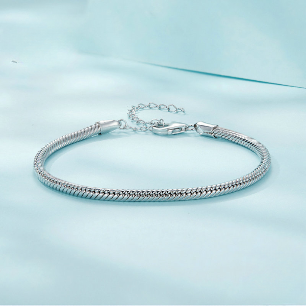 Round snake chain sterling silver bracelets for women, Genuine 925 Sterling Silver, Lobster claw clasp, 3mm Chain Width