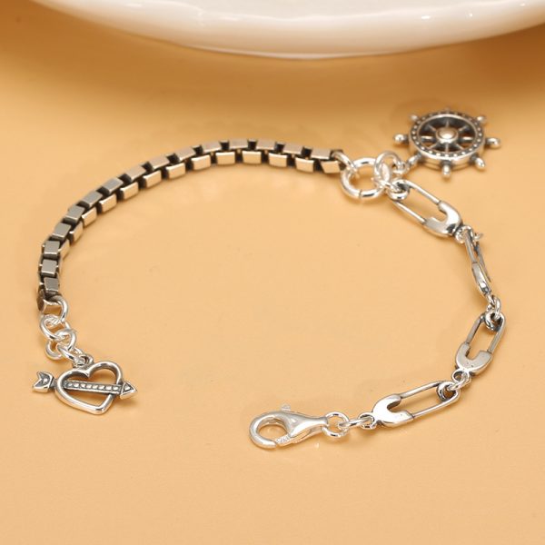 925 Sterling Thai Silver Boat Rudder Bracelet Heart And Arrow Bracelet - Image 2