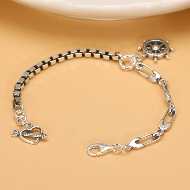 925 Sterling Thai Silver Boat Rudder Bracelet Heart And Arrow Bracelet - Image 2