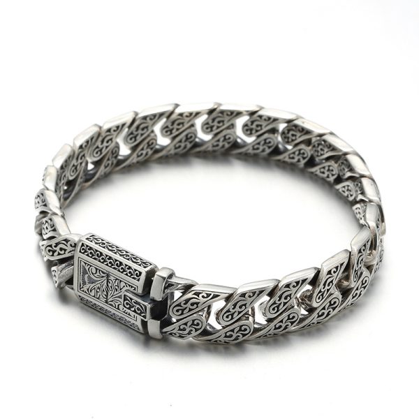 Carved Cuban Bracelet Vintage Thai Silver Bracelet