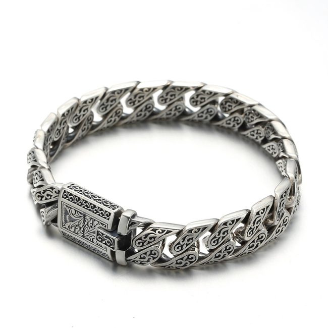 Carved Cuban Bracelet Vintage Thai Silver Bracelet
