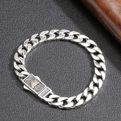 Solid Cuban Link Bracelet In Vintage Thai Silver