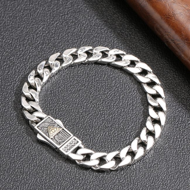 Solid Cuban Link Bracelet In Vintage Thai Silver