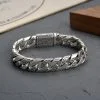 Cuban Link Bracelet in Vintage Thai Silver Carved For Men or Women