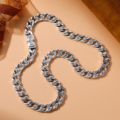 Cuban Necklace Sterling Silver Carve Clavicle Chain