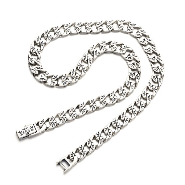Cuban Necklace Sterling Silver Carve Clavicle Chain