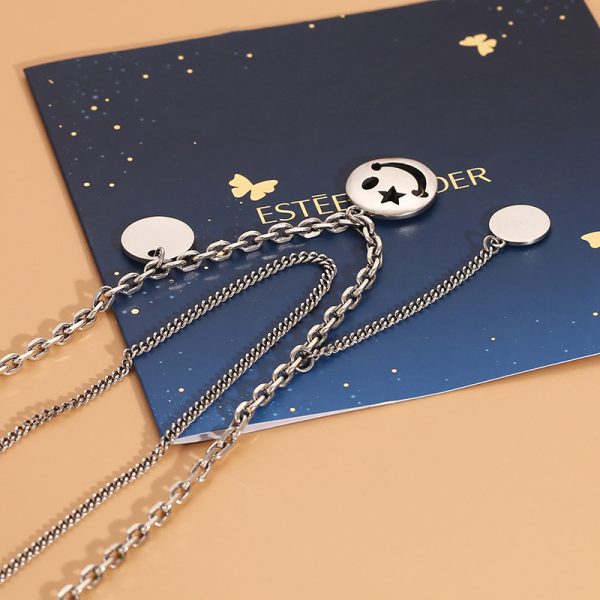 Silver Double Layer Necklace Happy Face Pendant - Image 3