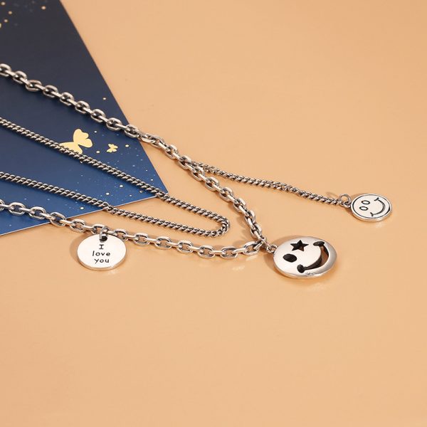 Silver Double Layer Necklace Happy Face Pendant - Image 5