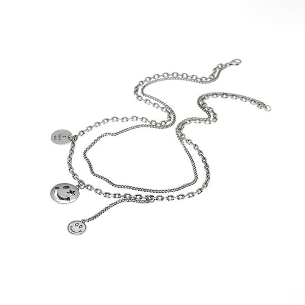 Double layer necklace Hollow smile Face Pendant