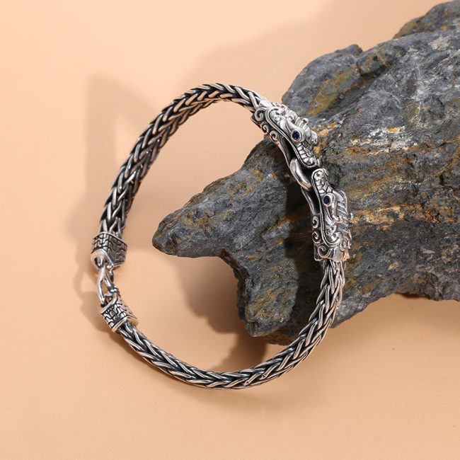 925 Sterling Thai Silver Bracelet With Dragon Woven Bracelet - Image 3