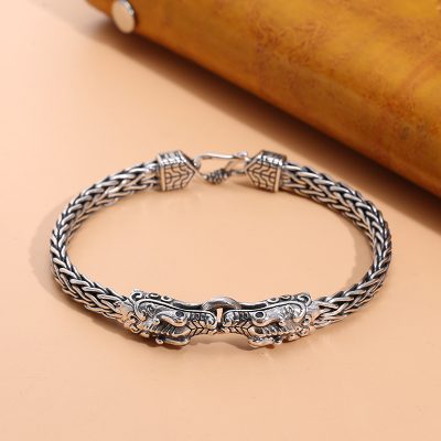 Dragon Bracelet Vintage Hand Woven Silver Bracelet