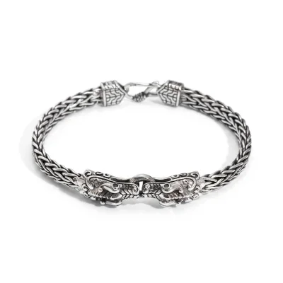 Pulsera de plata tailandesa 925 con diseño de escamas de dragón tejido a mano, un detalle artesanal exquisito.