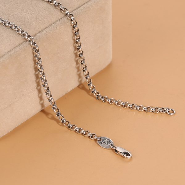 Circle Link Chain Heart Pendant Necklace Silver Clavicle Necklace - Image 2