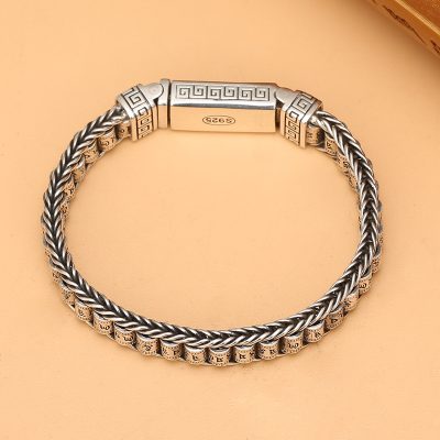 Lucky Charm Bracelet Vintage Buddhist silver bracelet for men