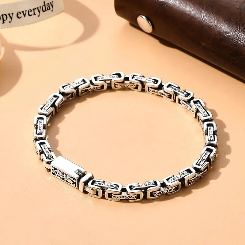 Pulsera Mantra Plata Pulseras budistas vintage de plata para mujer