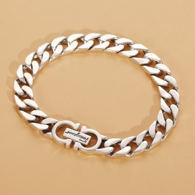 Polishing Silver Cuban Bracelet CD Icon Punk Silver Bracelet