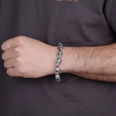 Punk Sterling Silver Skull Bracelet Wear View