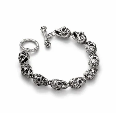 Punk Sterling Silver Skull Bracelet for Women or Men