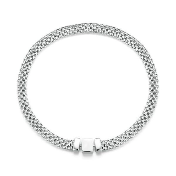 Silver Woven 925 Sterling Silver Bracelet For Women Front View Image