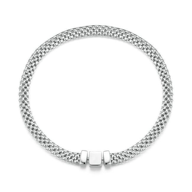 Silver Woven 925 Sterling Silver Bracelet For Women Front View Image