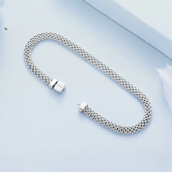 Silver Woven 925 Sterling Silver Bracelet For Women Side View Image