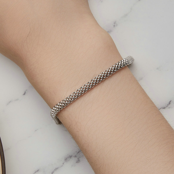 Silver Woven 925 Sterling Silver Bracelets For Women, wear view image, hand-polished and plated with white gold,