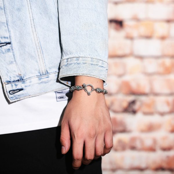 Skull Bracelet Sterling Silver Punk Bracelet - Image 5