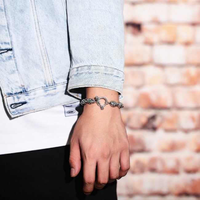 Skull Bracelet Sterling Silver Punk Bracelet - Image 5