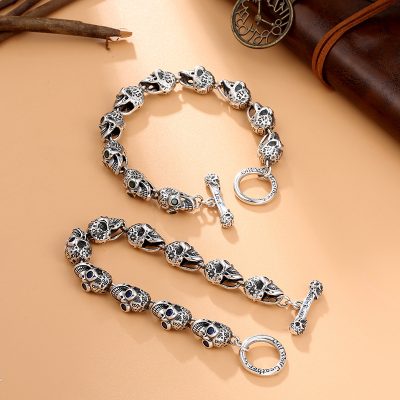 Skull Bracelet Sterling Silver Punk Bracelet