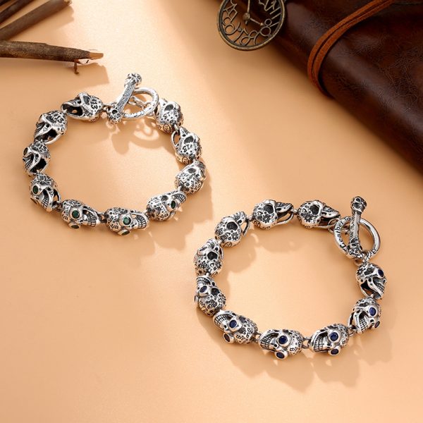 Skull Bracelet Sterling Silver Punk Bracelet - Image 4